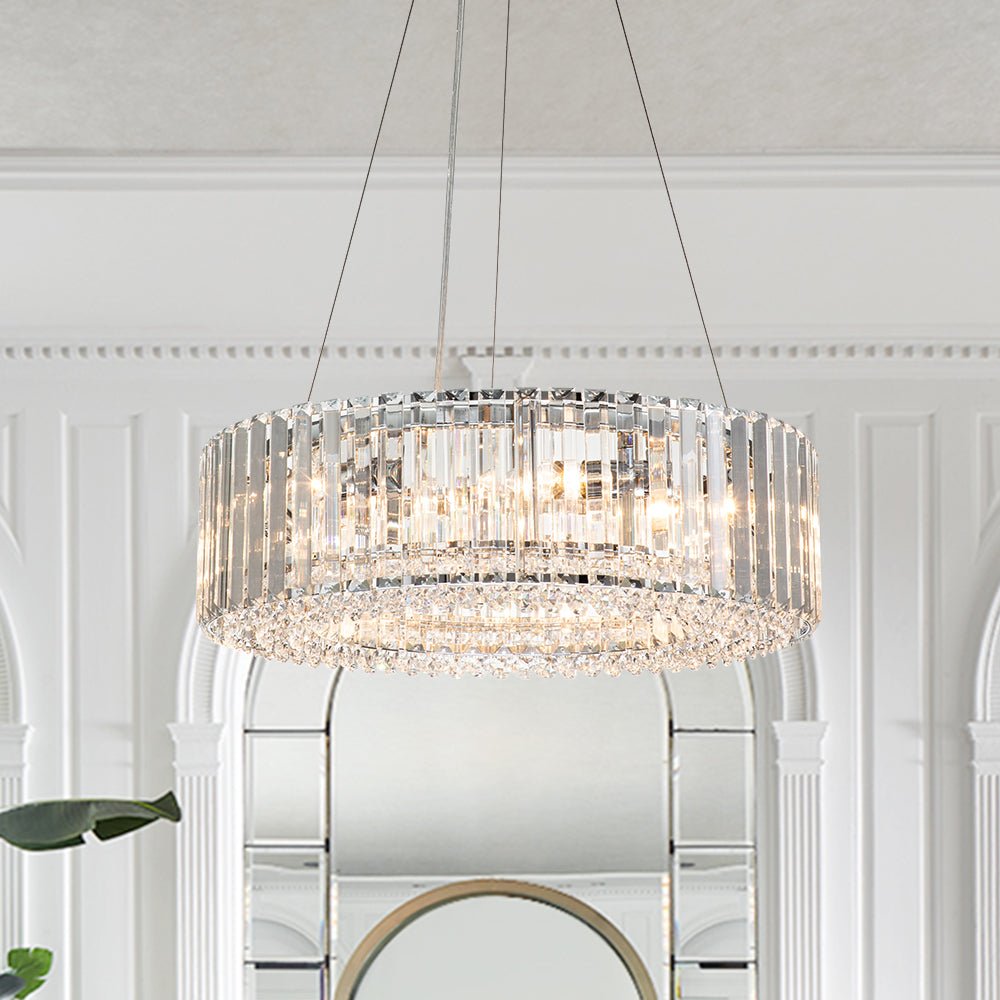 Kristallen Kroonluchter Rond 6-Lichts Metaal Chroom Zwart Messing 50cm Plafondlamp | Sansoti