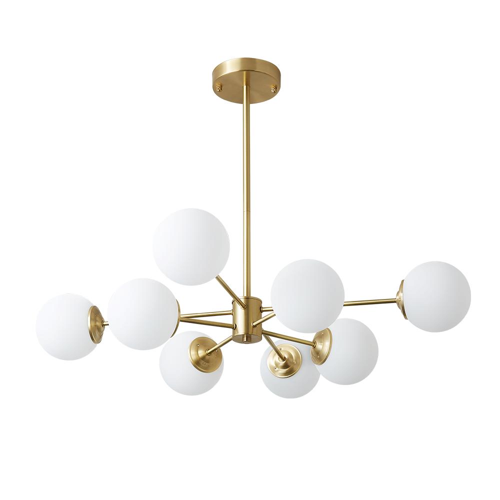 Moderne Sputnik-Kronleuchter mit Opalglaskugeln in Gold oder Schwarz – dimmbare Design-Hängelampe 6, 8 oder 12 Flammen | Restfield