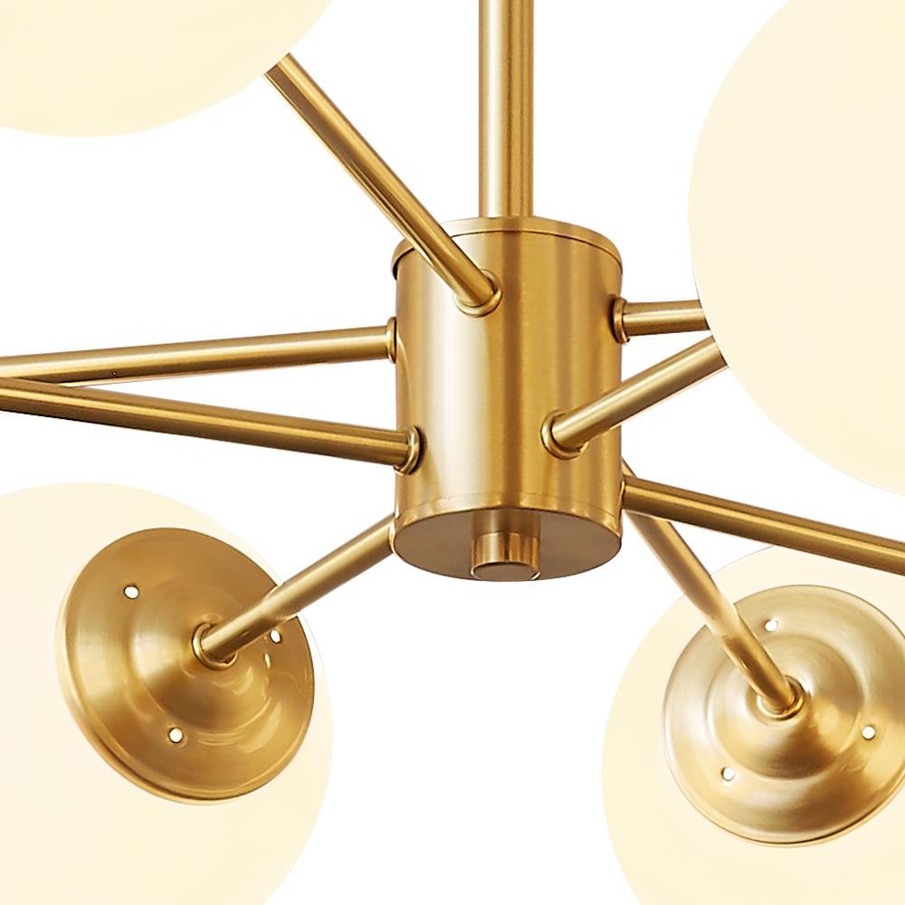 Moderne Sputnik-Kronleuchter mit Opalglaskugeln in Gold oder Schwarz – dimmbare Design-Hängelampe 6, 8 oder 12 Flammen | Restfield
