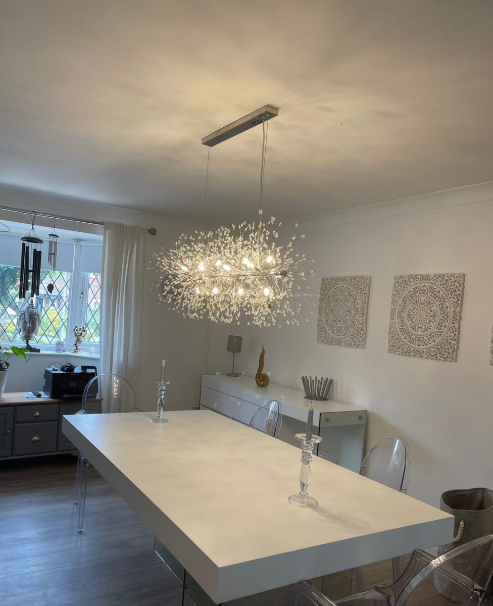 Luxuriöse lineare Kristall-Pendelleuchte mit 12 Lichtpunkten in Gold oder Chrom – moderne Inselbeleuchtung 92 cm | Restfield