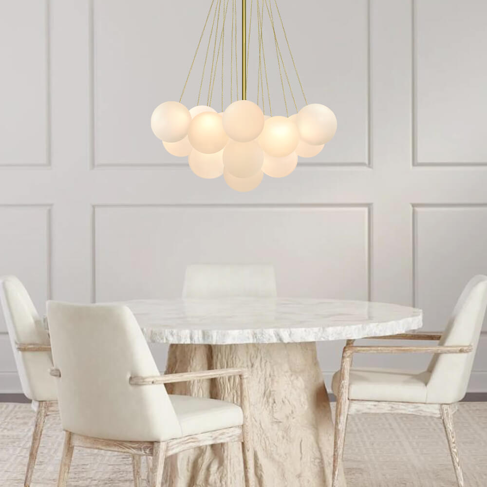 Moderne Cluster-Hängelampe mit Glasblasen in Schwarz oder Messing – 3-flammiger Design-Kronleuchter 40 oder 80 cm | Restfield
