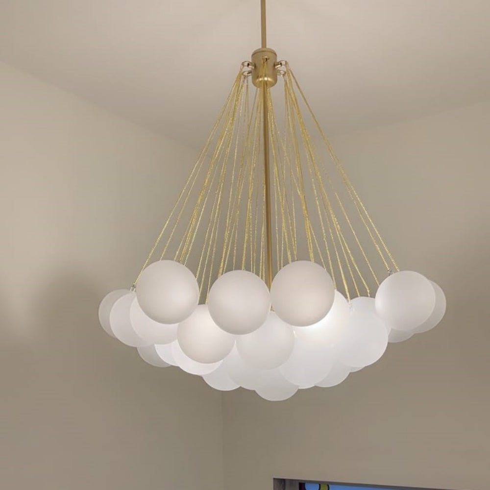 Moderne Cluster-Hängelampe mit Glasblasen in Schwarz oder Messing – 3-flammiger Design-Kronleuchter 40 oder 80 cm | Restfield