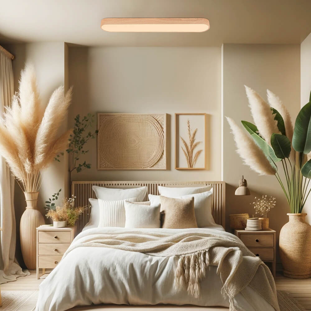 Deckenlampe Oval LED Holzoptik Metall 65-90cm Warmweiß Kaltweiß Wohnzimmer Schlafzimmer