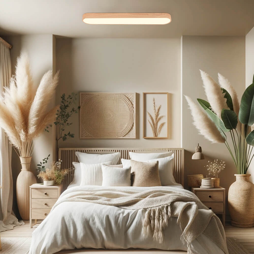 Deckenlampe Oval LED Holzoptik Metall 65-90cm Warmweiß Kaltweiß Wohnzimmer Schlafzimmer