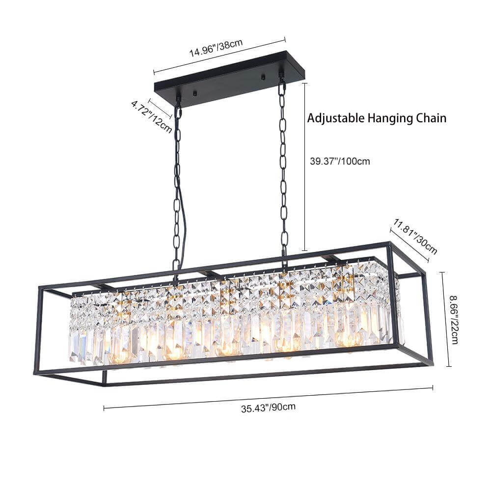 Suspension rectangulaire de luxe en cristal noir pour îlot de cuisine et table à manger avec 5 points lumineux | Restfield