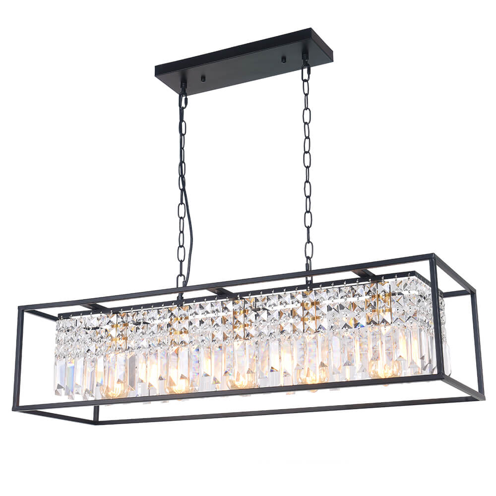 Suspension rectangulaire de luxe en cristal noir pour îlot de cuisine et table à manger avec 5 points lumineux | Restfield