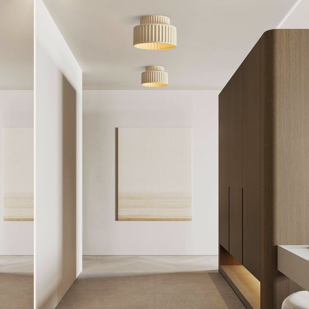 Deckenleuchte Gerippt Resin E27 Weiß Kompakt Modernes Interieur Wohnzimmer Küche Schlafzimmer Retro Design Deckenlampe | Restfield