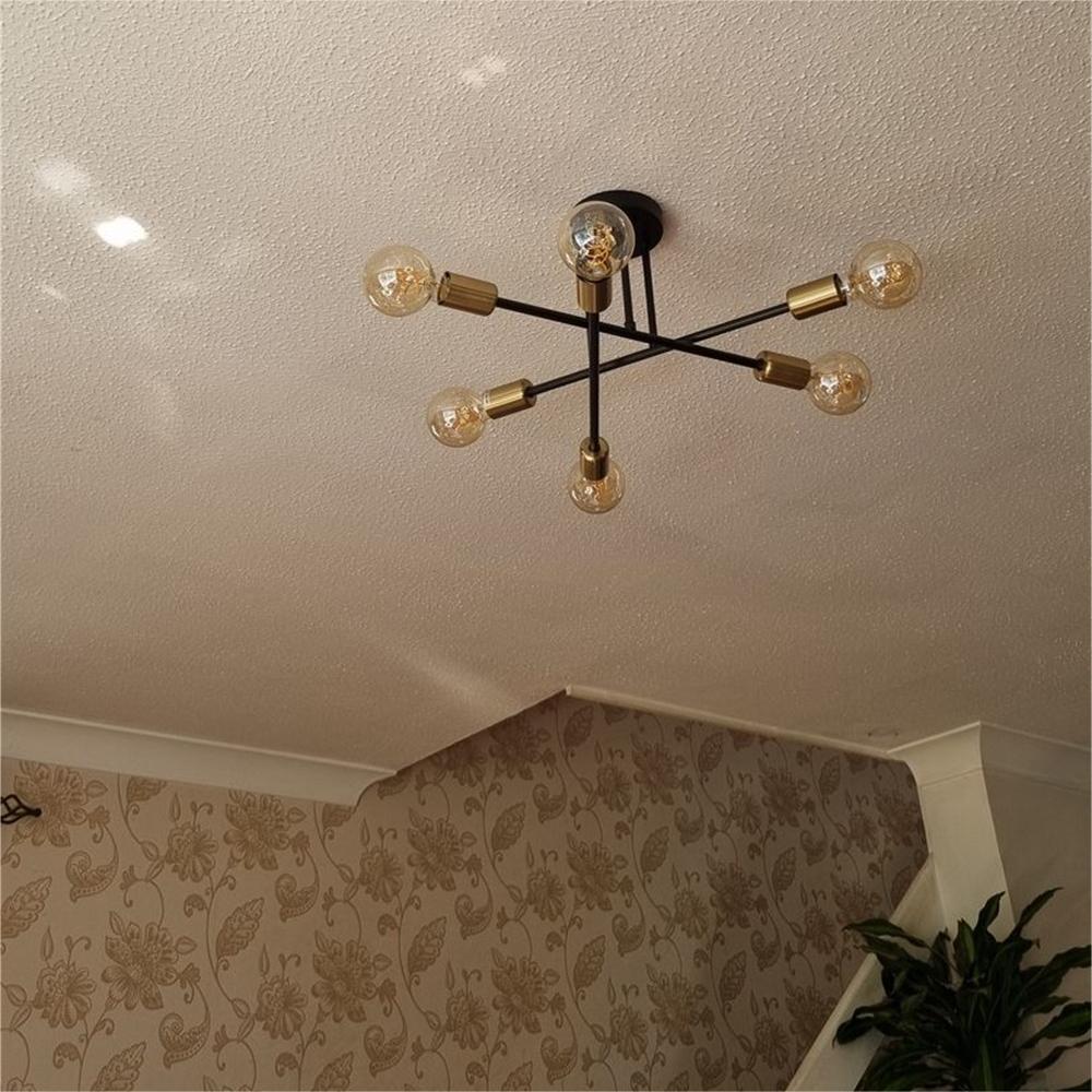 Messing sputnik plafondlamp met 6 lichtpunten – semi flush design voor lage plafonds 60 cm | Sansoti