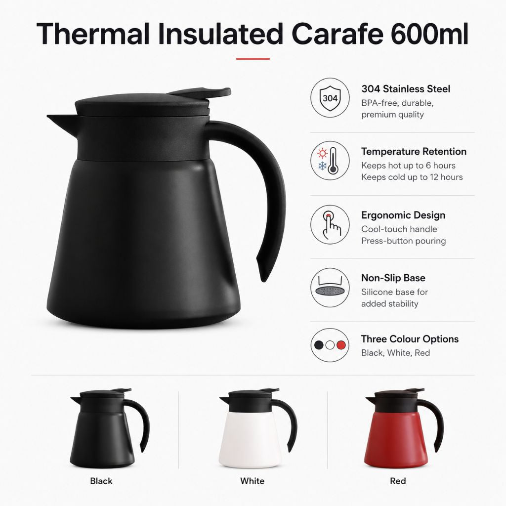 Vacuüm Thermoskan 600ml RVS Dubbelwandig Geïsoleerd voor Koffie Thee Kantoor Keuken Thuis Warm Koud Dranken | Sansoti