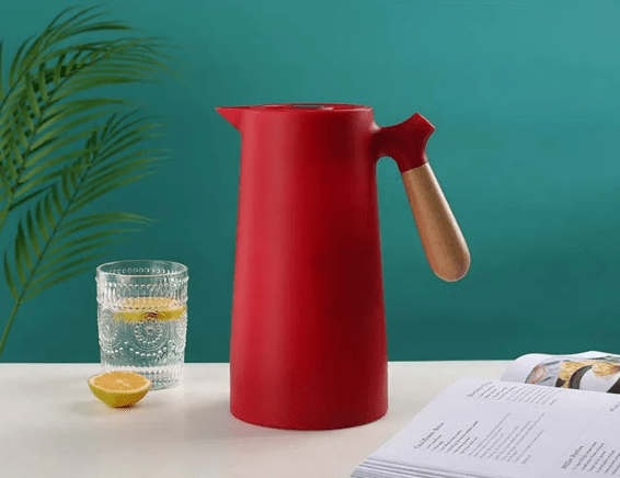 Carafe thermos avec poignée en bois, 1 l, en verre à double paroi, carafe à café, thé et isotherme, design scandinave | Sansoti