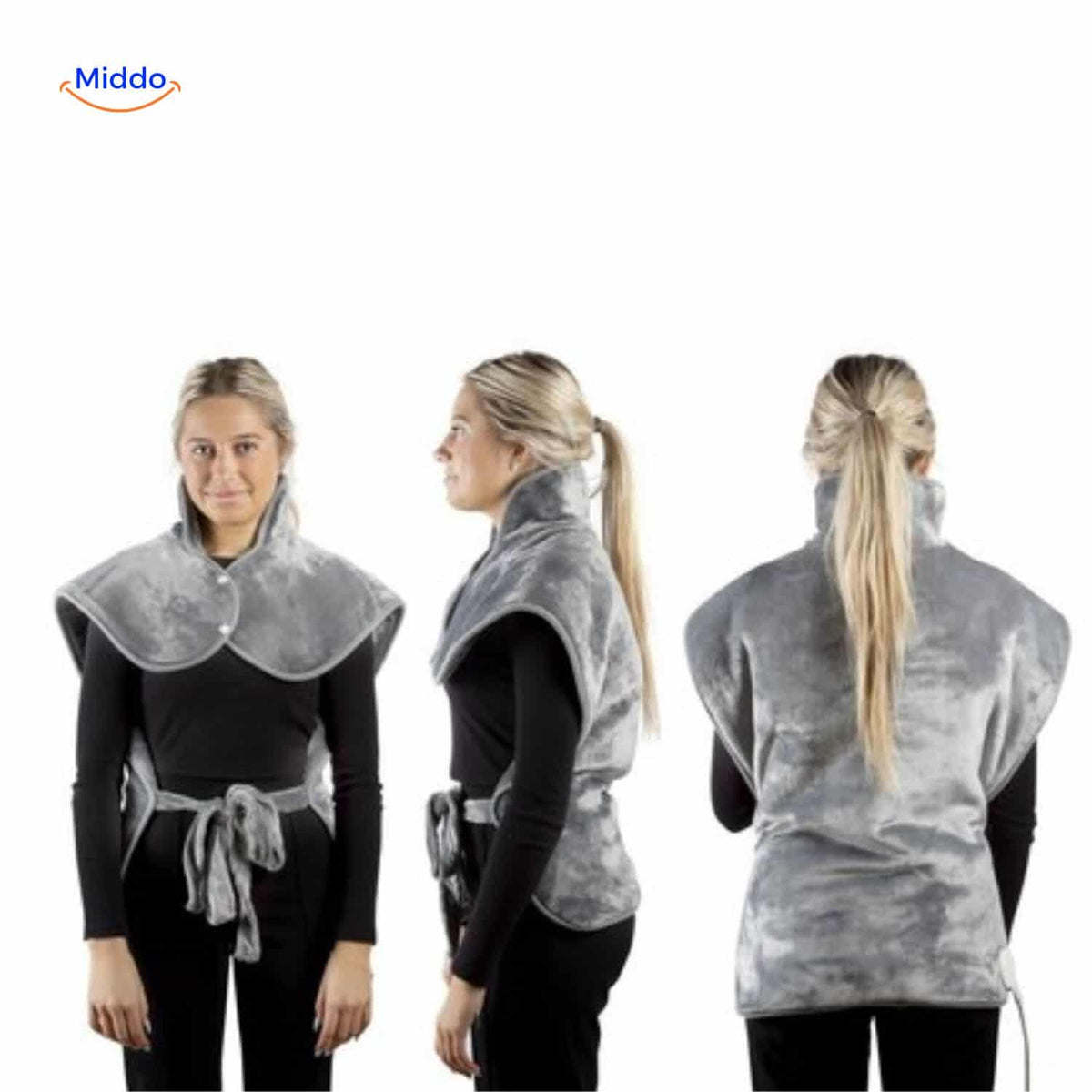 Cape chauffante pour épaules et cou 100 W en flanelle grise, mains libres, réglable, 9 niveaux de chaleur, coussin chauffant électrique | Sansoti