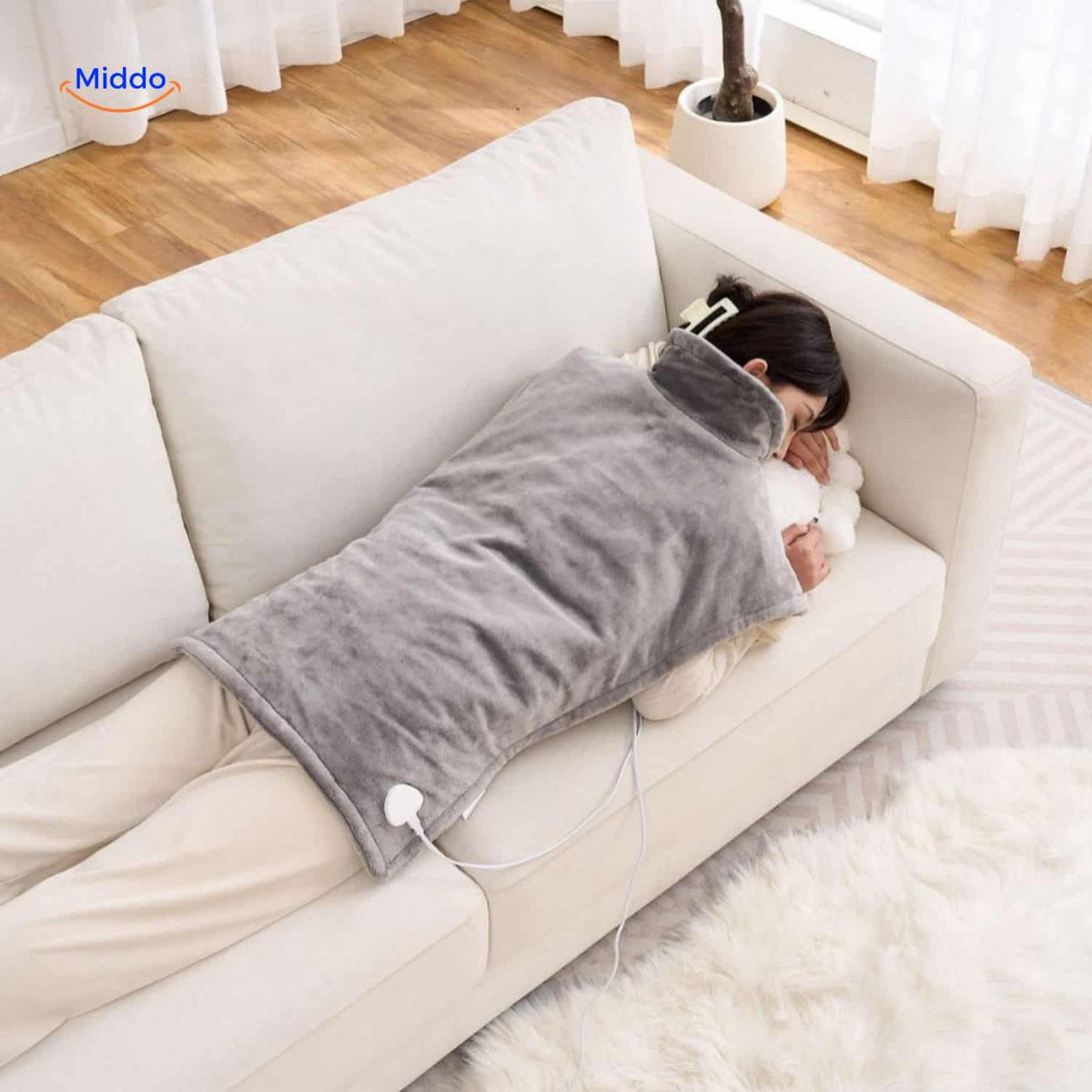 Cape chauffante pour épaules et cou 100 W en flanelle grise, mains libres, réglable, 9 niveaux de chaleur, coussin chauffant électrique | Sansoti