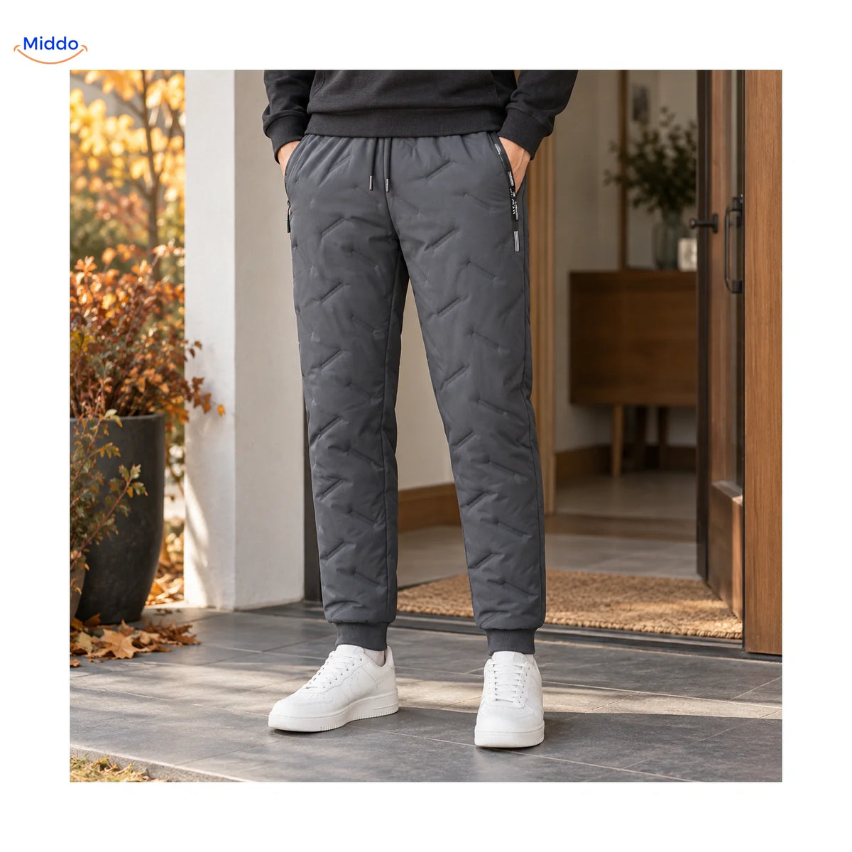 Gefütterte Winterhose mit Teddyfutter für Herren, Fleece-Jogginghose in Schwarz und Grau, elastischer Bund, warm und bequem | Sansoti