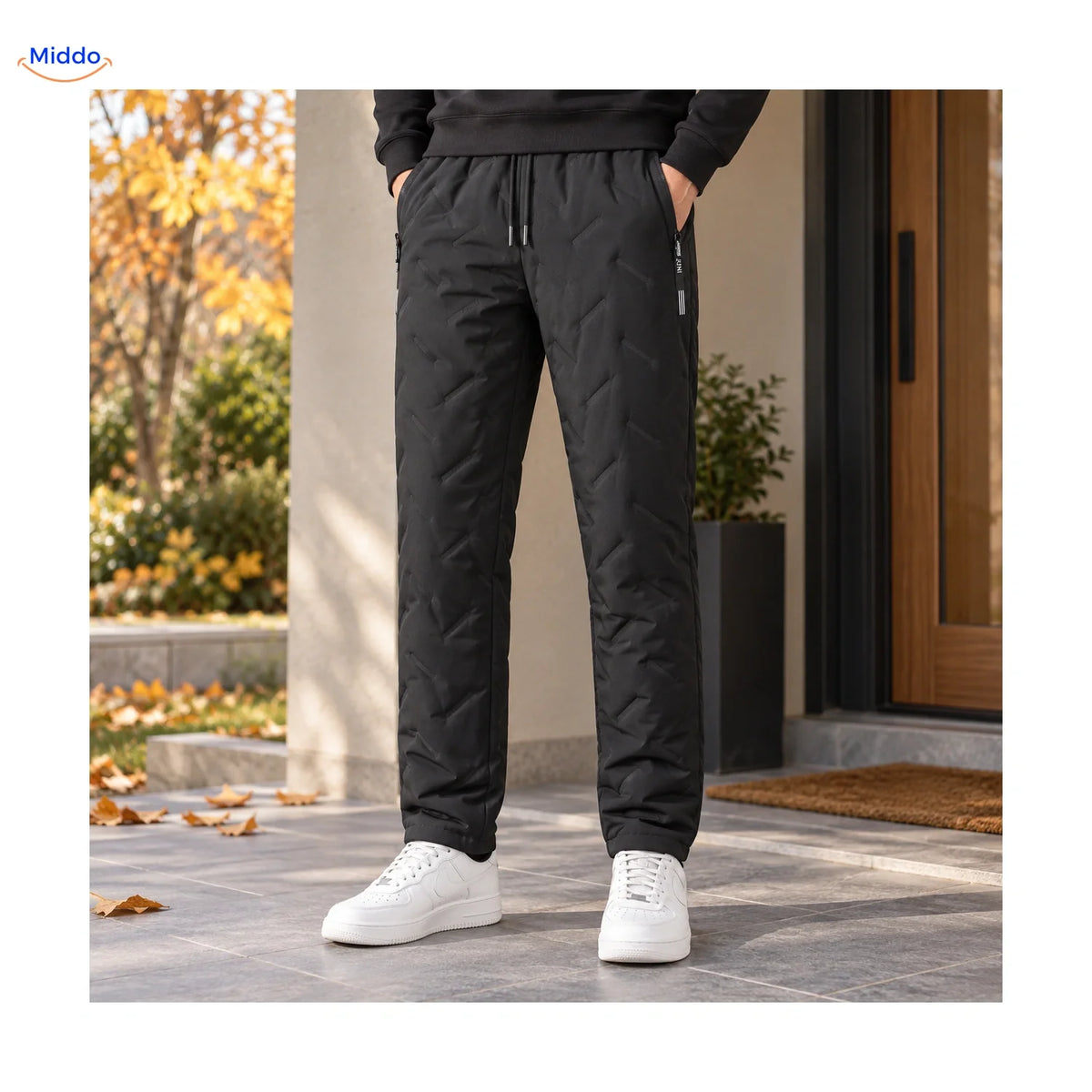 Gefütterte Winterhose mit Teddyfutter für Herren, Fleece-Jogginghose in Schwarz und Grau, elastischer Bund, warm und bequem | Sansoti