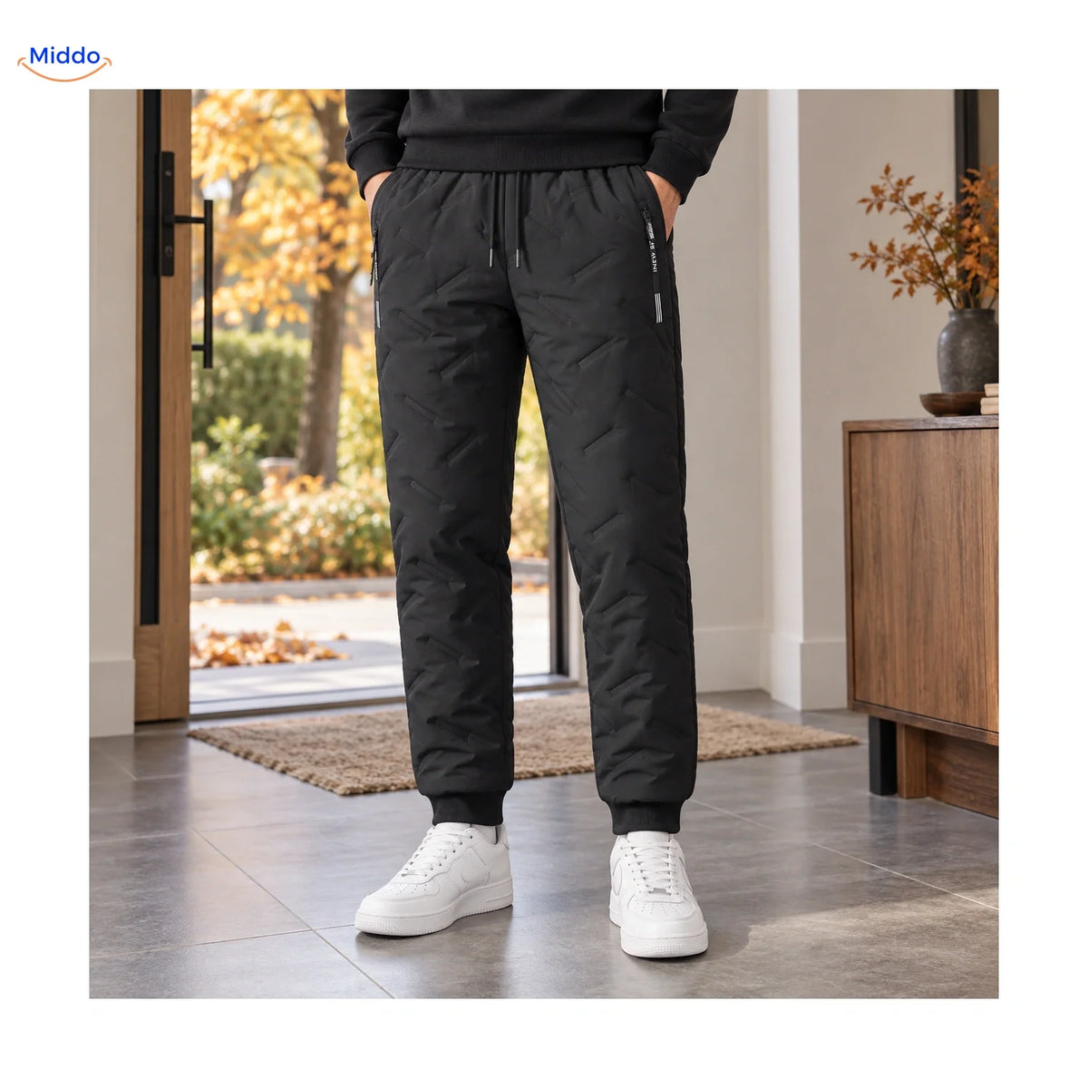 Gefütterte Winterhose mit Teddyfutter für Herren, Fleece-Jogginghose in Schwarz und Grau, elastischer Bund, warm und bequem | Sansoti