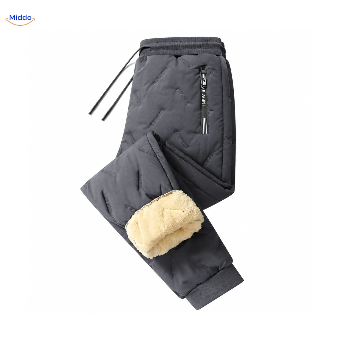 Gefütterte Winterhose mit Teddyfutter für Herren, Fleece-Jogginghose in Schwarz und Grau, elastischer Bund, warm und bequem | Sansoti