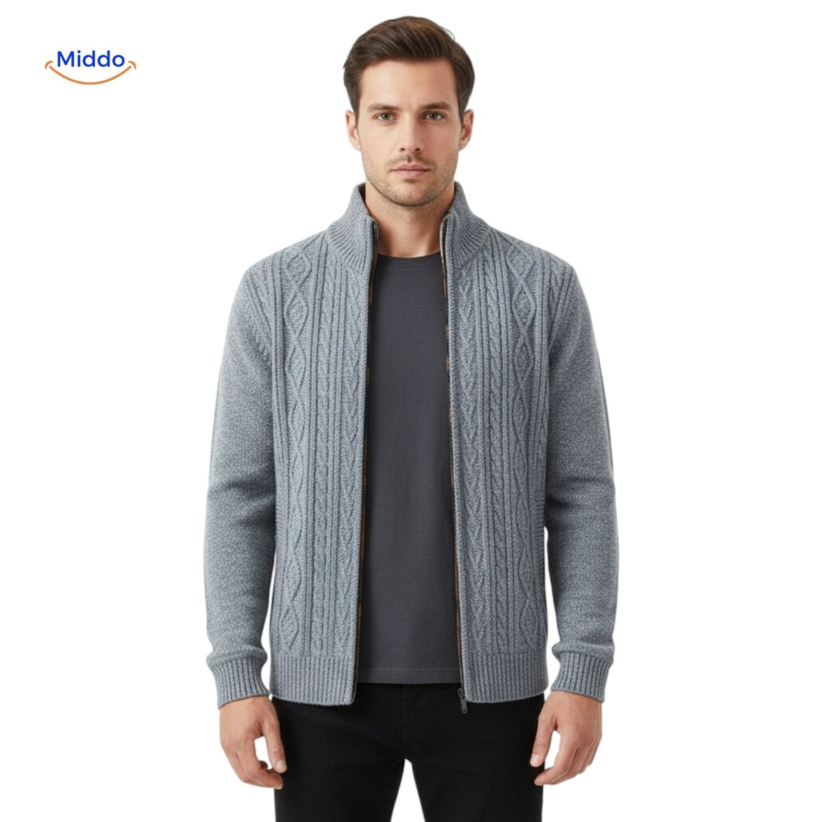Gefütterte Strickweste für Herren - warm, weiches Futter, Reißverschluss, Rippbündchen, lässig, stilvoll, bequem, für den täglichen Gebrauch | Sansoti