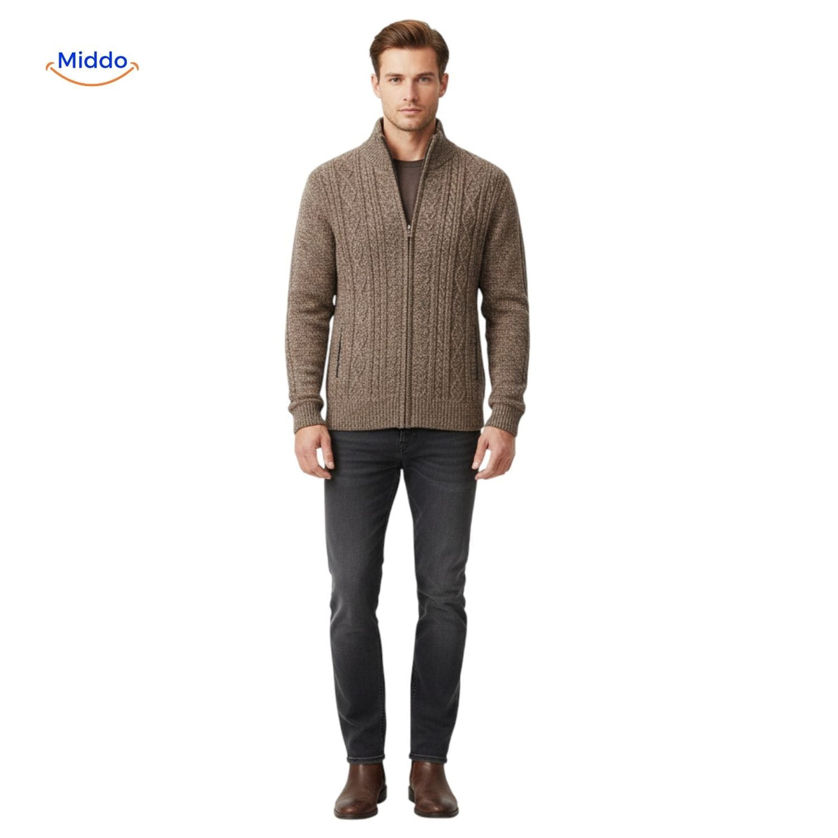 Gefütterte Strickweste für Herren - warm, weiches Futter, Reißverschluss, Rippbündchen, lässig, stilvoll, bequem, für den täglichen Gebrauch | Sansoti