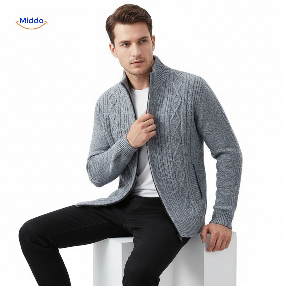 Gefütterte Strickweste für Herren - warm, weiches Futter, Reißverschluss, Rippbündchen, lässig, stilvoll, bequem, für den täglichen Gebrauch | Sansoti