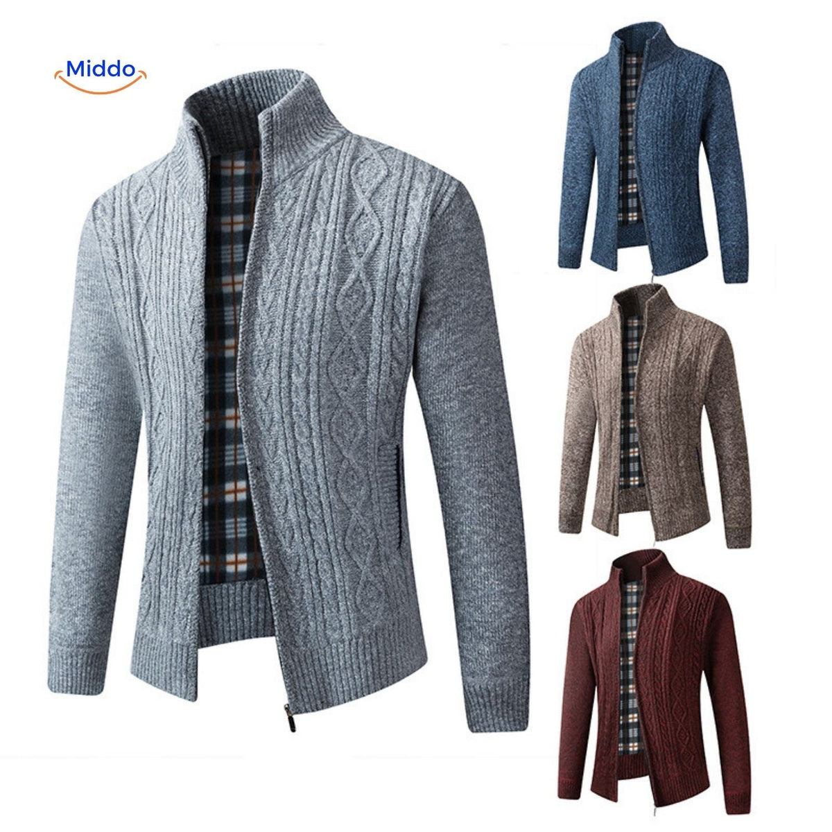 Gefütterte Strickweste für Herren - warm, weiches Futter, Reißverschluss, Rippbündchen, lässig, stilvoll, bequem, für den täglichen Gebrauch | Sansoti