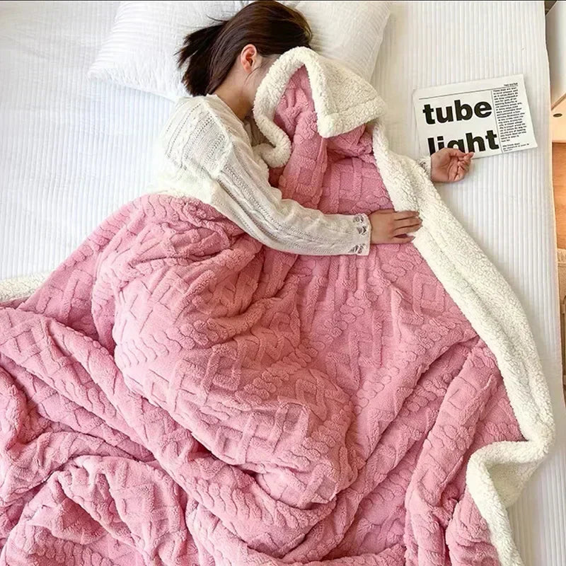 Reversible Blanket Lambswool Flannel 200x230cm Winter Blanket Warm Throw Double-Sided Fleece Bed Blanket Bedroom Bed | Sansoti