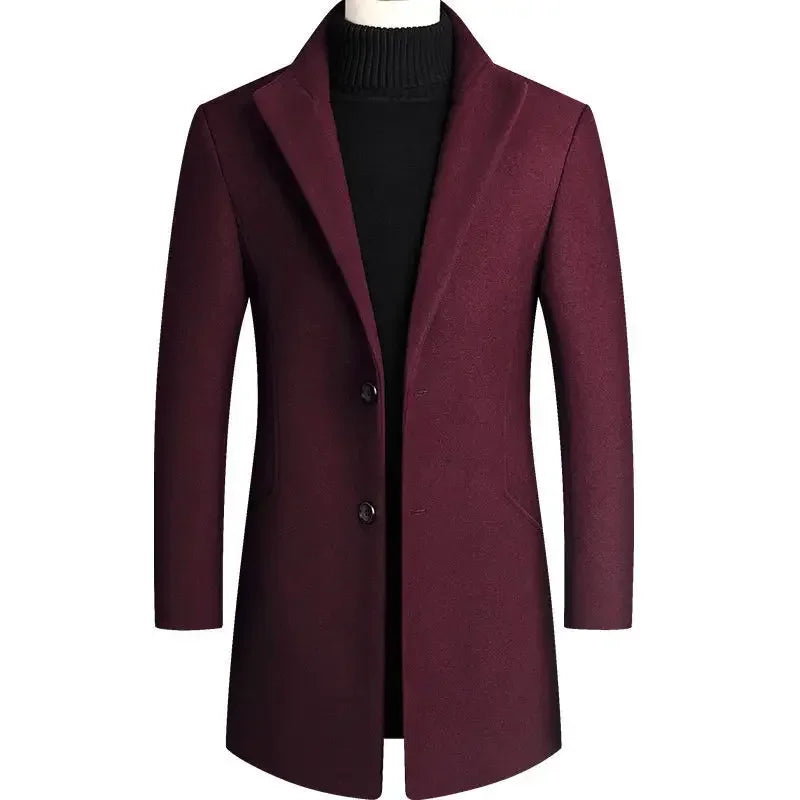 Wool Men's Coat with Lapel, Two-Button Closure, Mid-Length, Casual Winter Coat, Tailored Fit, Elegant Overcoat | Sansoti