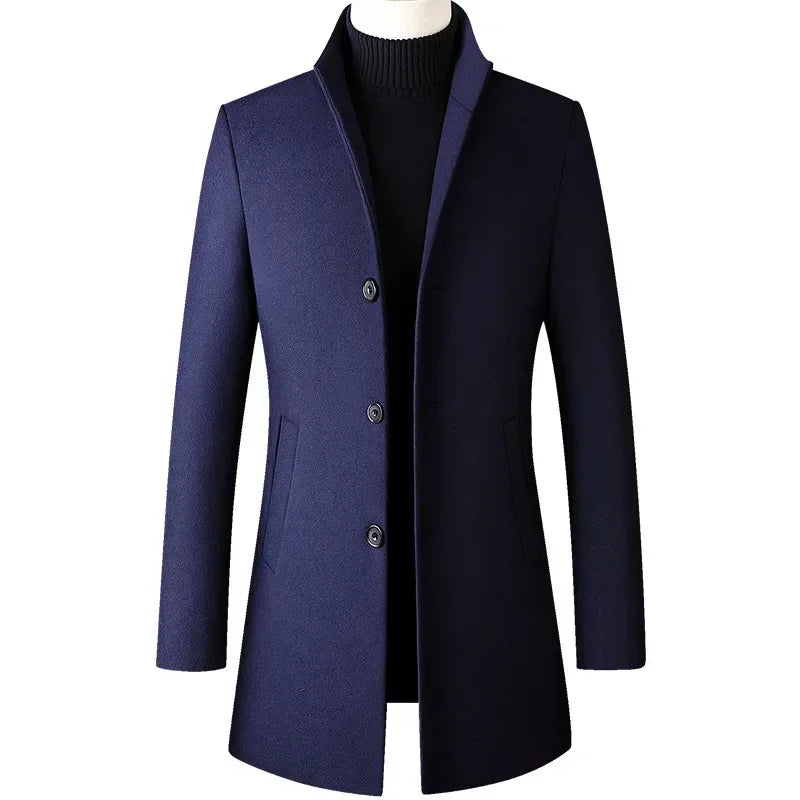 Wool Men's Coat with Lapel, Two-Button Closure, Mid-Length, Casual Winter Coat, Tailored Fit, Elegant Overcoat | Sansoti