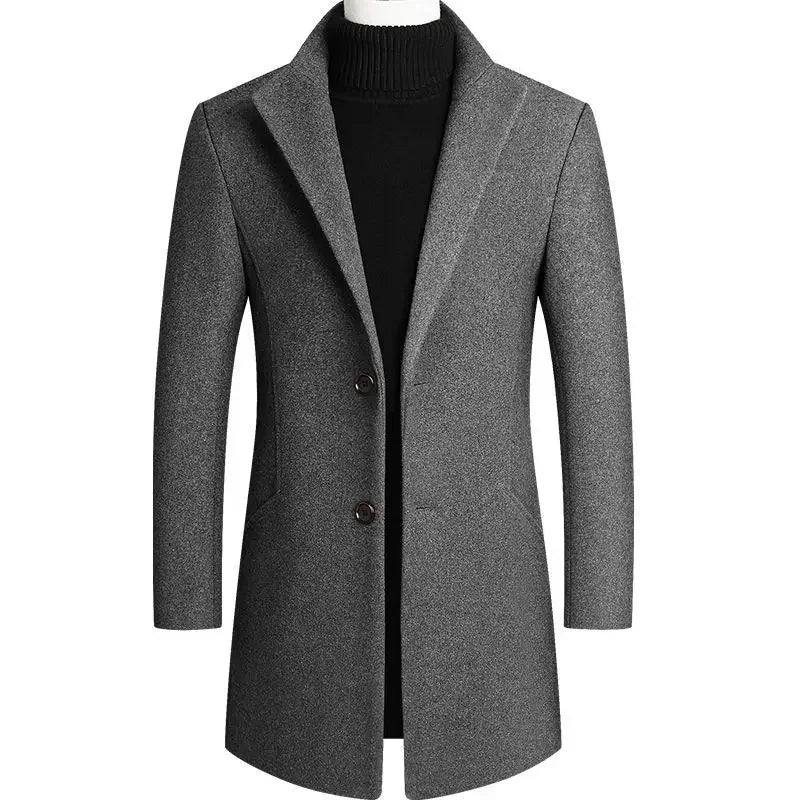 Wool Men's Coat with Lapel, Two-Button Closure, Mid-Length, Casual Winter Coat, Tailored Fit, Elegant Overcoat | Sansoti