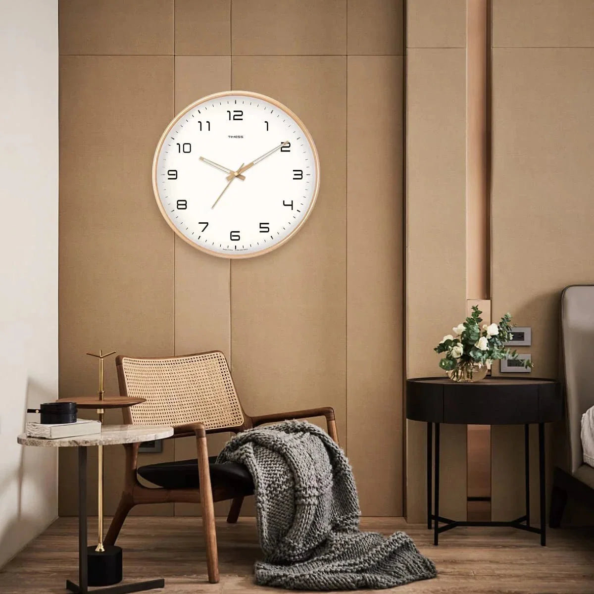 Houten Wandklok Analoog Minimalistisch Design Naturel Crème Bruin Woonkamer Keuken Kantoor Stil Uurwerk | Sansoti