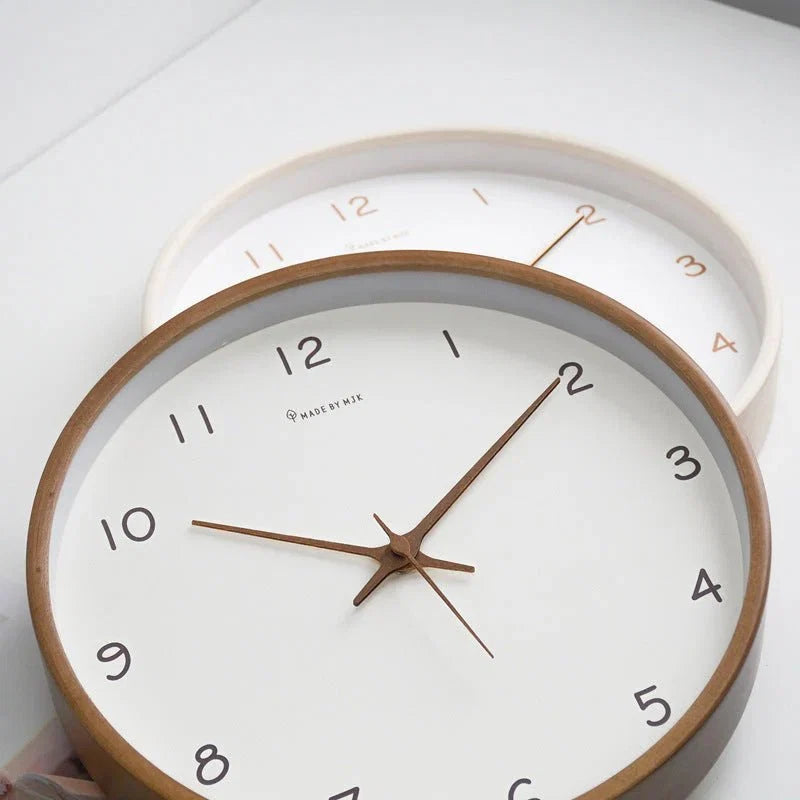 Houten Wandklok Analoog Minimalistisch Design Naturel Crème Bruin Woonkamer Keuken Kantoor Stil Uurwerk | Sansoti