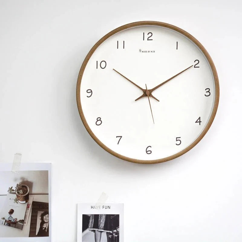 Houten Wandklok Analoog Minimalistisch Design Naturel Crème Bruin Woonkamer Keuken Kantoor Stil Uurwerk | Sansoti