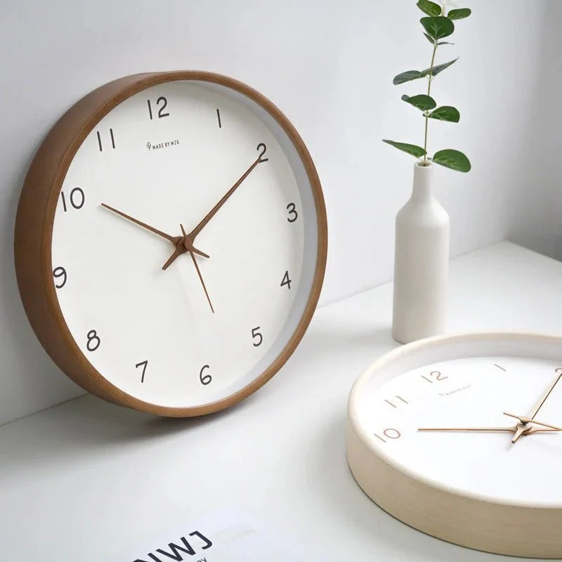 Houten Wandklok Analoog Minimalistisch Design Naturel Crème Bruin Woonkamer Keuken Kantoor Stil Uurwerk | Sansoti