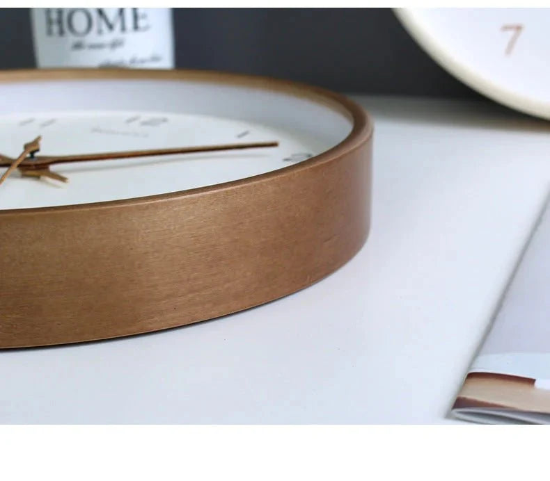 Houten Wandklok Analoog Minimalistisch Design Naturel Crème Bruin Woonkamer Keuken Kantoor Stil Uurwerk | Sansoti
