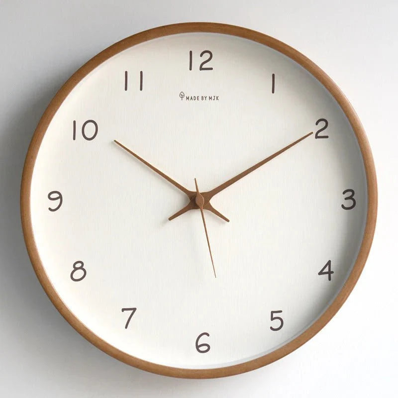 Houten Wandklok Analoog Minimalistisch Design Naturel Crème Bruin Woonkamer Keuken Kantoor Stil Uurwerk | Sansoti