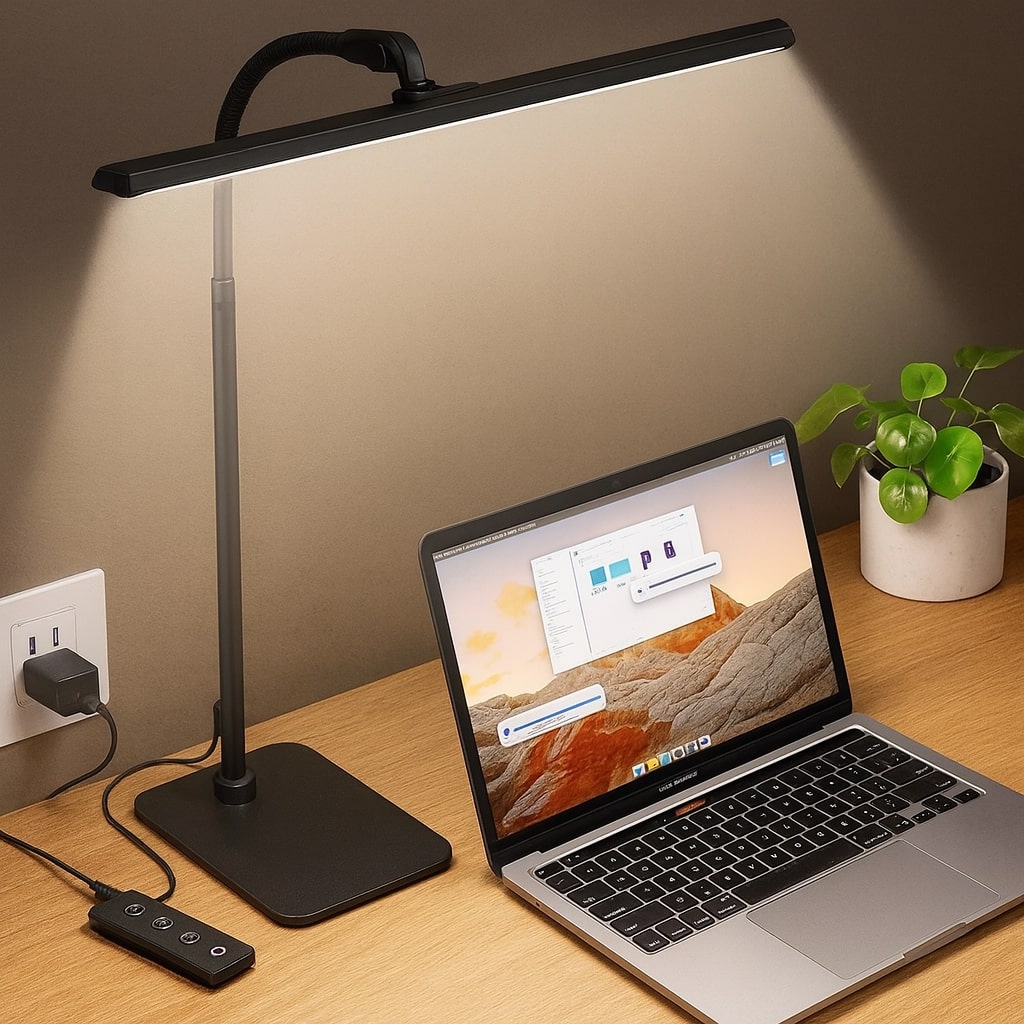 Verstellbare Schreibtischlampe mit Dimmfunktion – Flexible Arm-Tischleuchte für Büro, Arbeitszimmer und Homeoffice | Sansoti