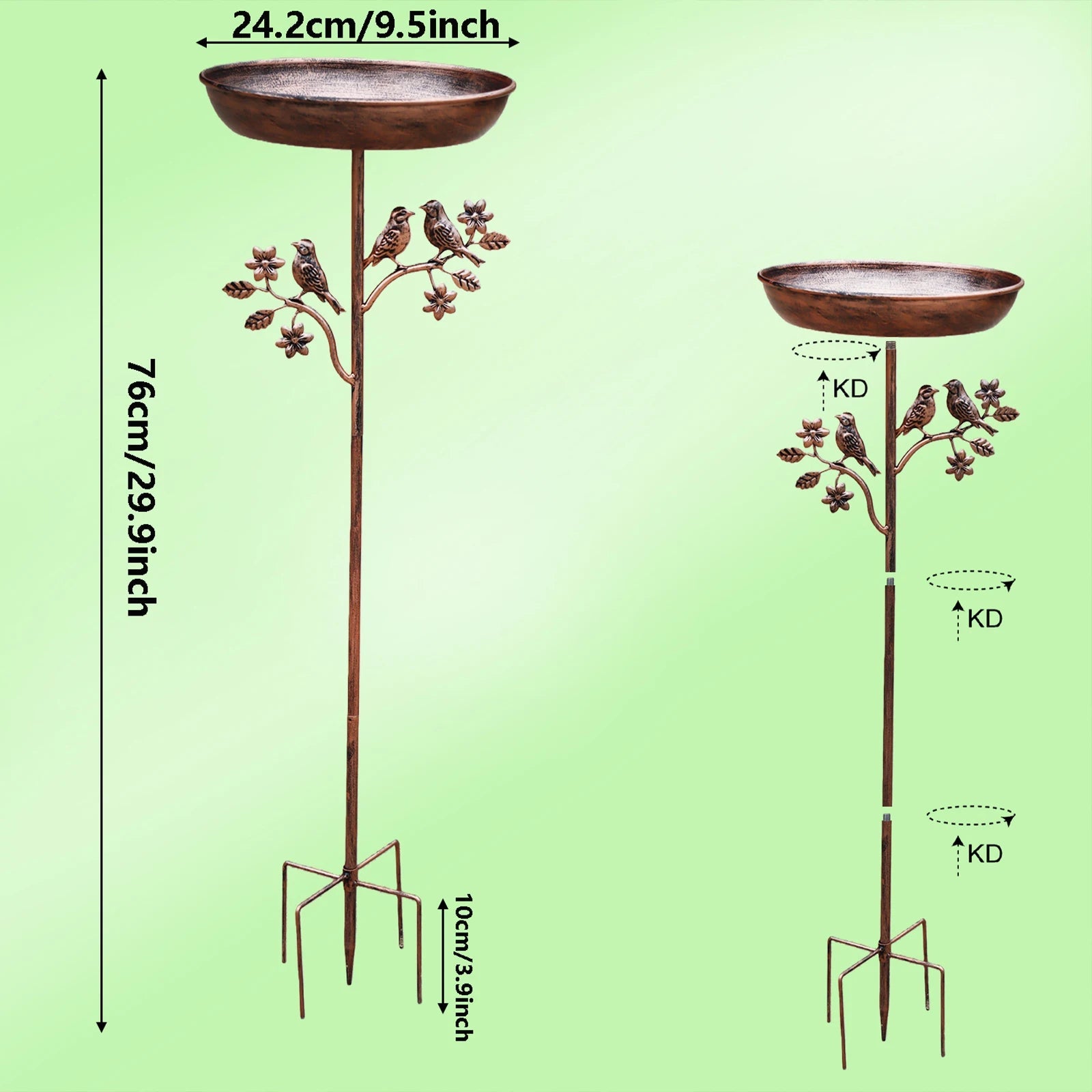 Vogelbad Metaal Koper Look 76cm 87cm Ø24cm Tuin Terras Decoratief Vogeldrinktrog Sieraad Grondpen Vintage Wildvogel Baden Drinken | Sansoti