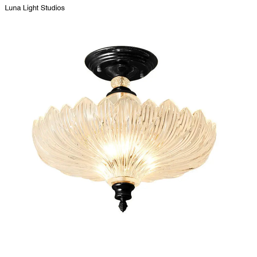 Kristallen Plafondlamp 3-Lichts met Golfrand Zwart Goud 30cm 40cm Semi-Flush Klassiek Design voor Eetkamer | Sansoti