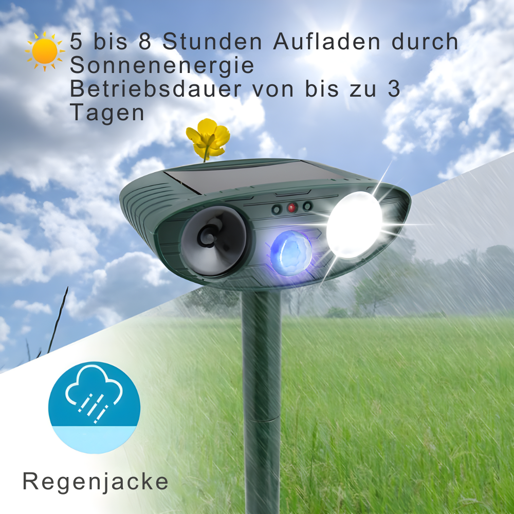 Solar Dierenverjager met Ultrasoon Geluid 4-Delige Set – PIR 9,14m Bereik – 18–40 kHz Frequentie – 110° Detectiehoek voor Tuin en Wildlife Bescherming | Sansoti