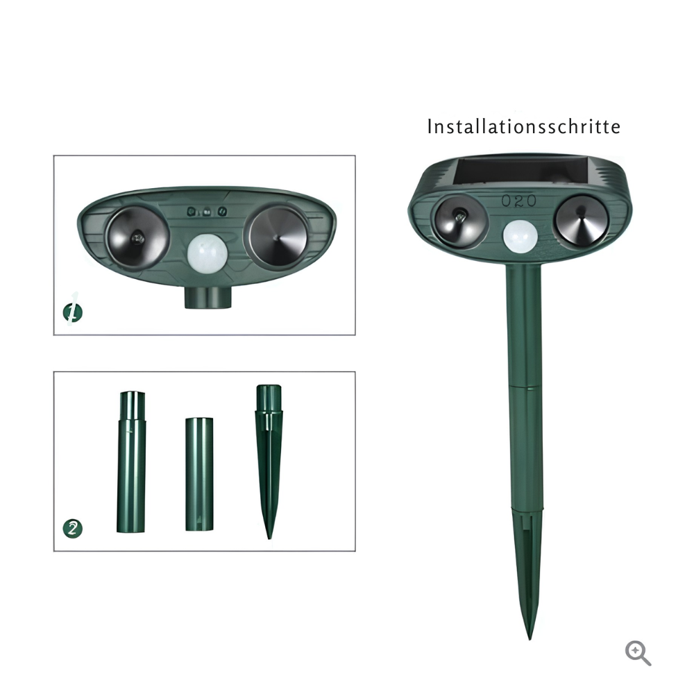 Solar Dierenverjager met Ultrasoon Geluid 4-Delige Set – PIR 9,14m Bereik – 18–40 kHz Frequentie – 110° Detectiehoek voor Tuin en Wildlife Bescherming | Sansoti
