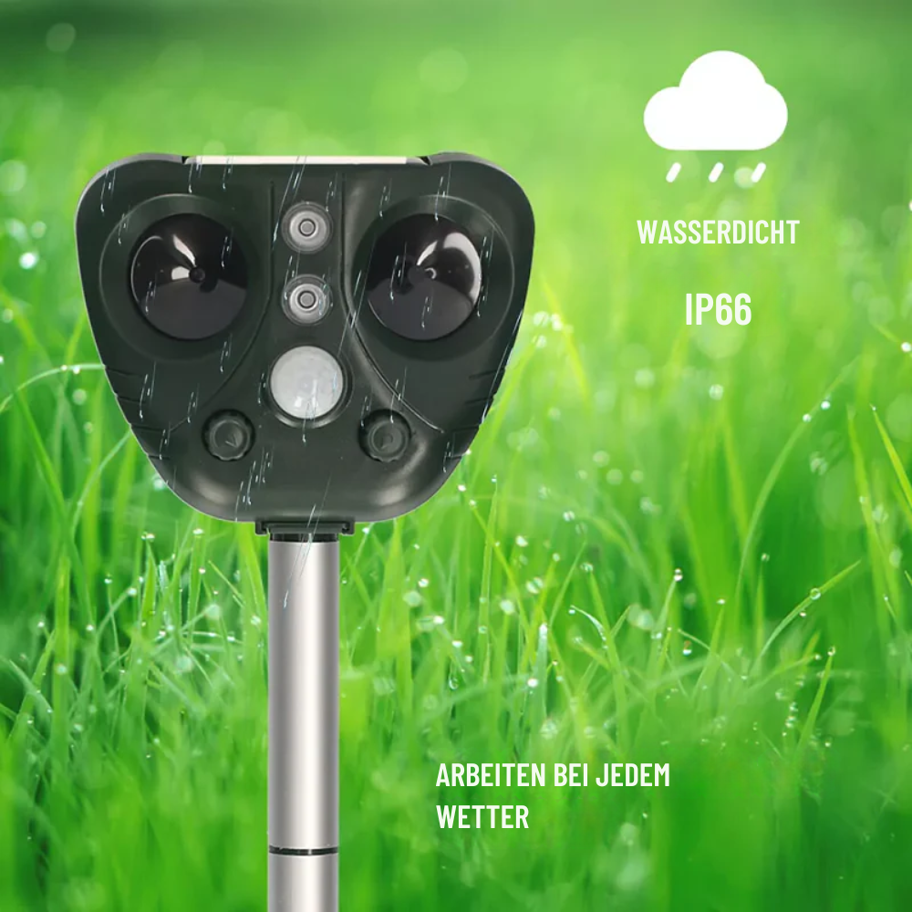 Ultrasonic Solar-Powered Animal Repeller – 13.5–45.5 kHz – Garden Protection – 5 Modes – Range up to 9 meters | Sansoti