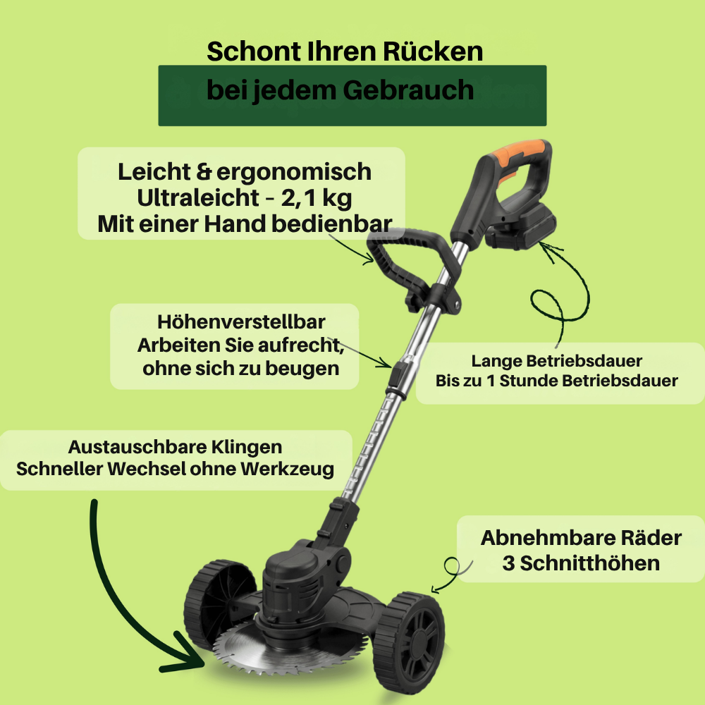 Wireless Grass Trimmer 21V 850W — 3-in-1 Trimming Edging Mowing 15cm Cutting Width 2.1kg Lithium Battery for Garden | Sansoti