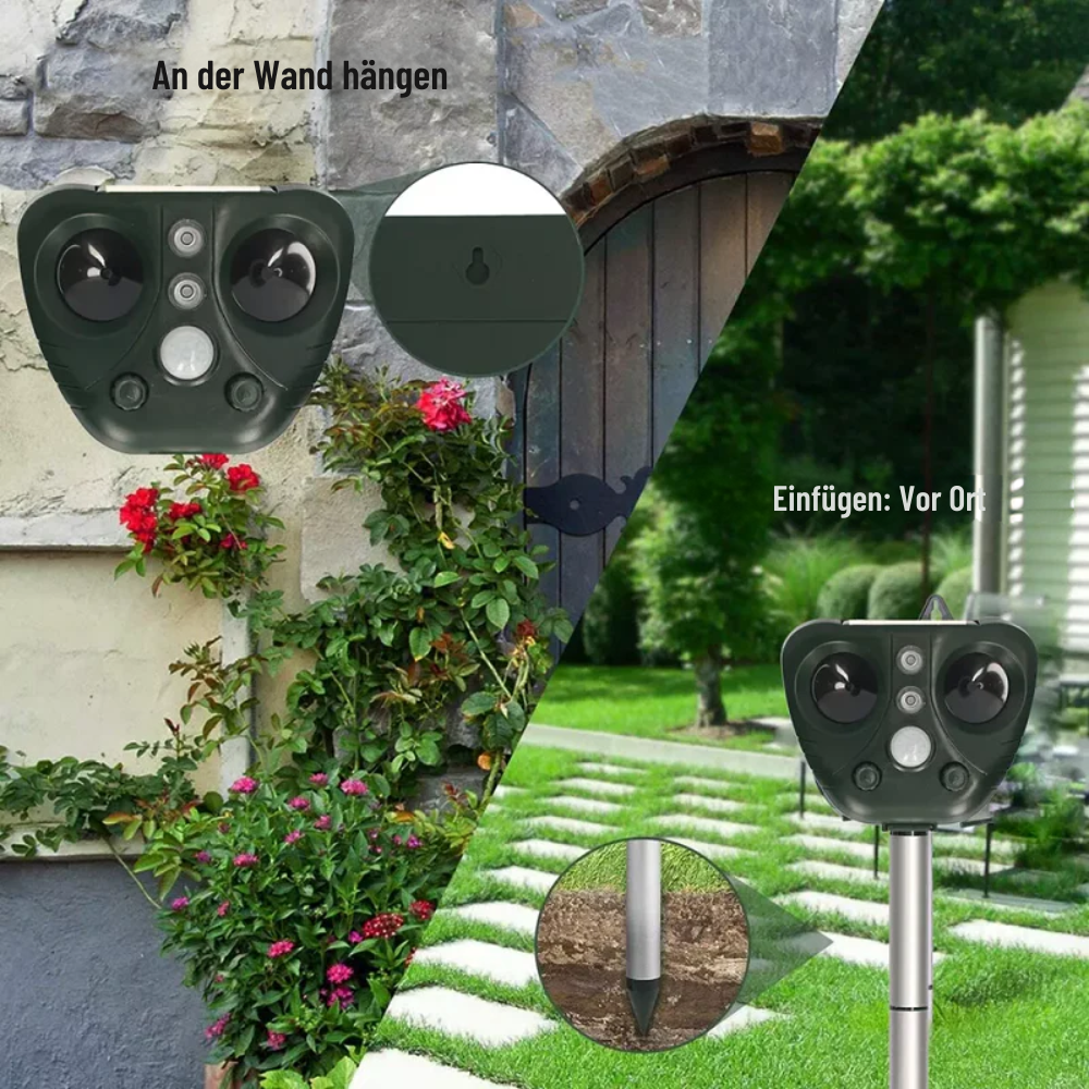 Ultrasonic Solar-Powered Animal Repeller – 13.5–45.5 kHz – Garden Protection – 5 Modes – Range up to 9 meters | Sansoti