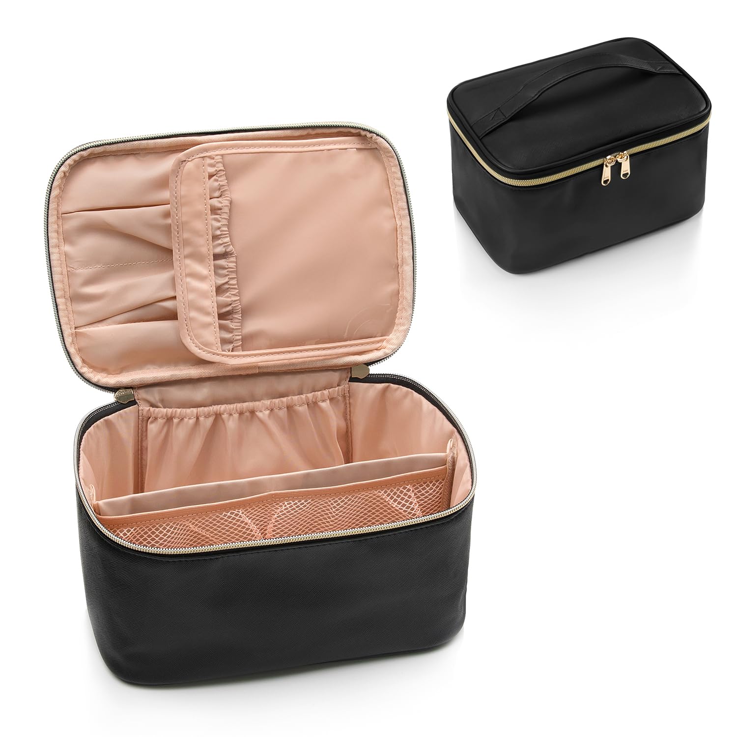 Cosmetica Organizer met Verstelbare Scheidingswanden en Handgreep | Draagbare Make-up Koffer voor Reizen en Thuis | Sansoti