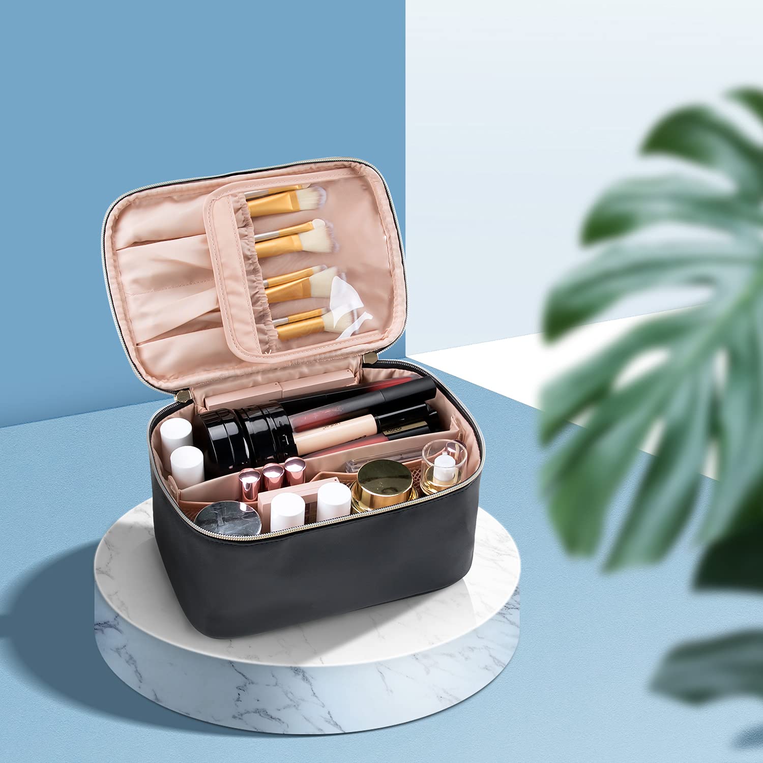 Cosmetica Organizer met Verstelbare Scheidingswanden en Handgreep | Draagbare Make-up Koffer voor Reizen en Thuis | Sansoti