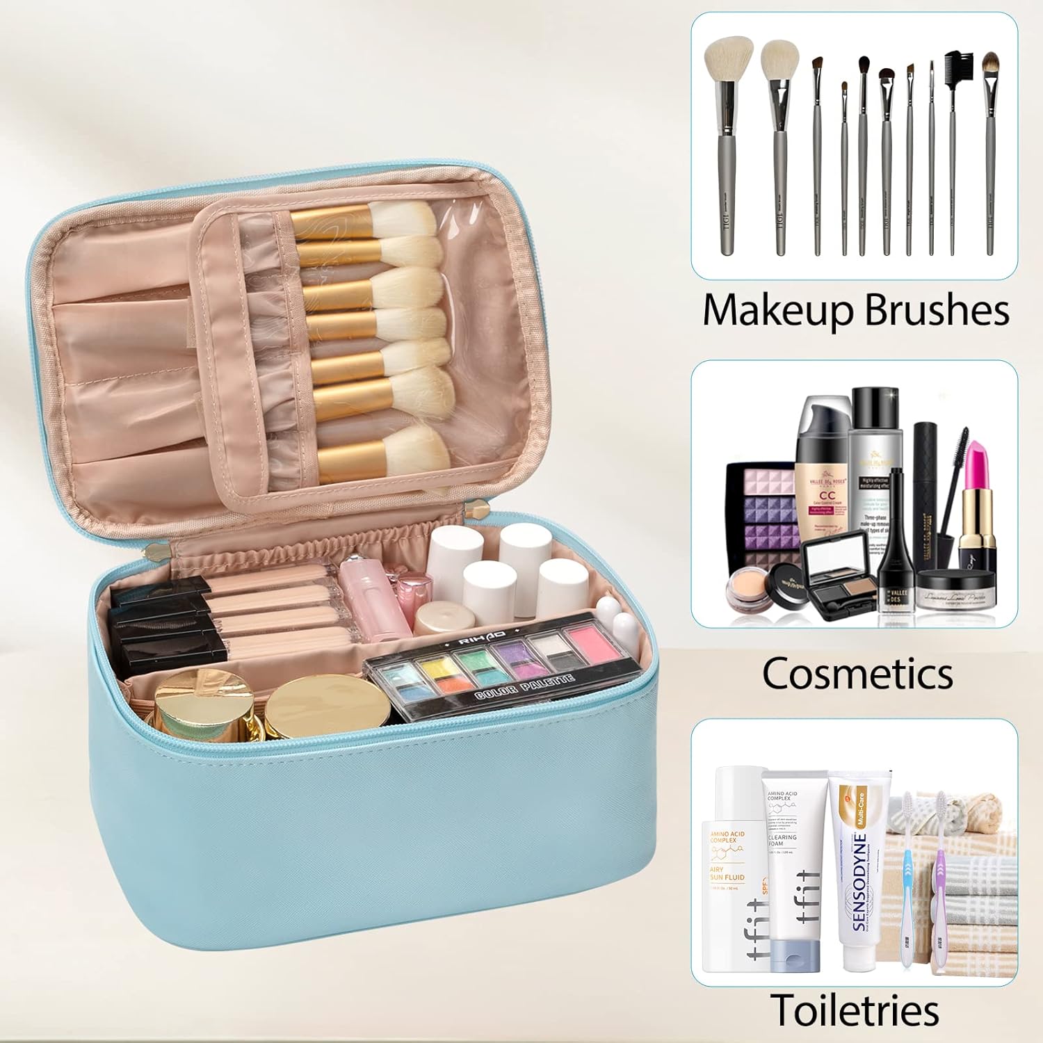 Cosmetica Organizer met Verstelbare Scheidingswanden en Handgreep | Draagbare Make-up Koffer voor Reizen en Thuis | Sansoti