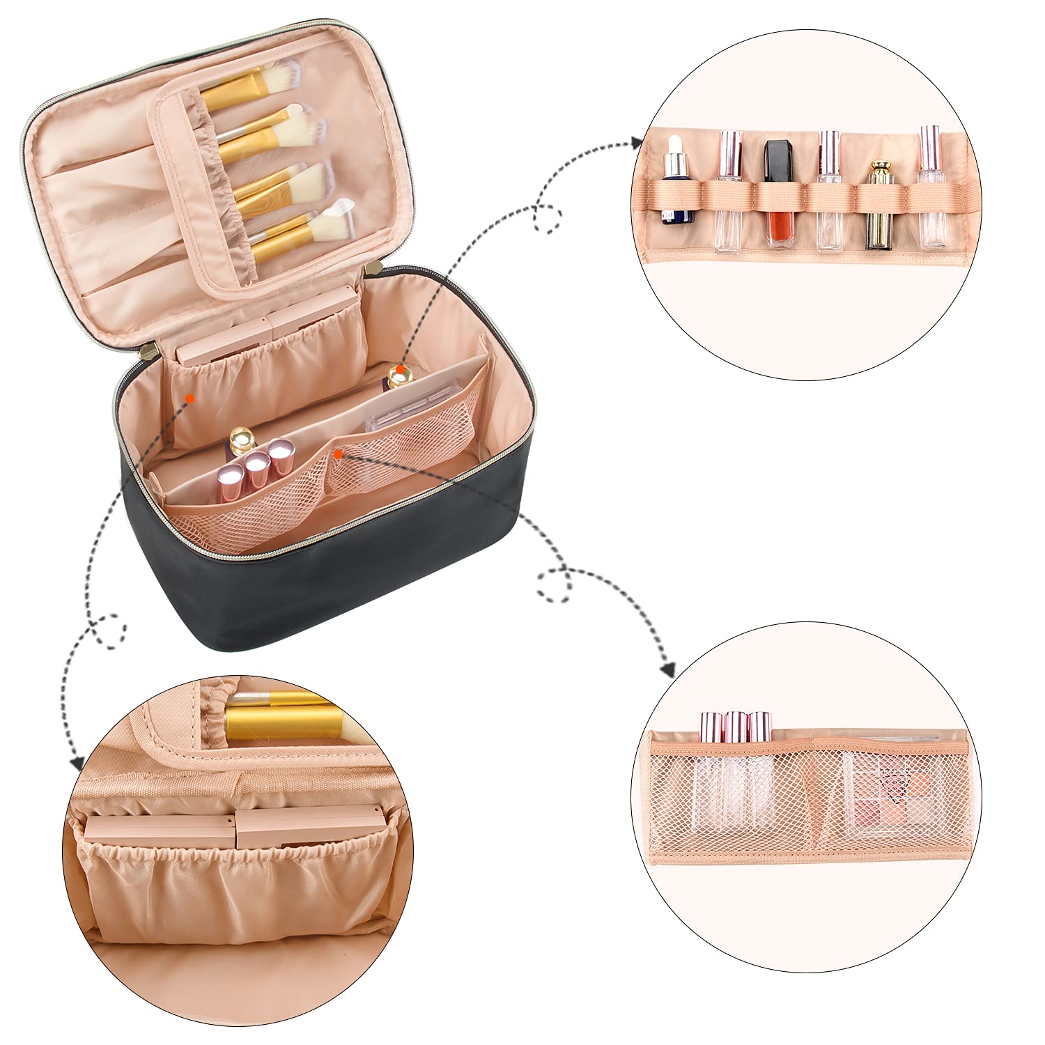 Cosmetica Organizer met Verstelbare Scheidingswanden en Handgreep | Draagbare Make-up Koffer voor Reizen en Thuis | Sansoti