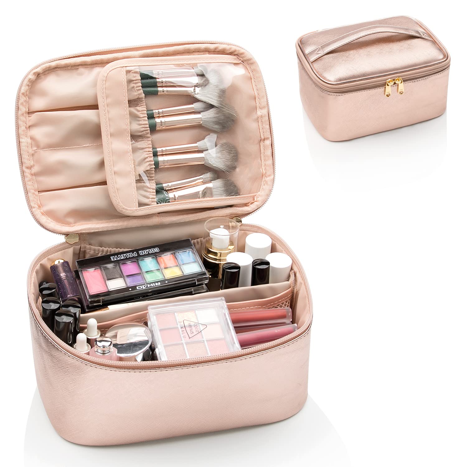 Cosmetica Organizer met Verstelbare Scheidingswanden en Handgreep | Draagbare Make-up Koffer voor Reizen en Thuis | Sansoti