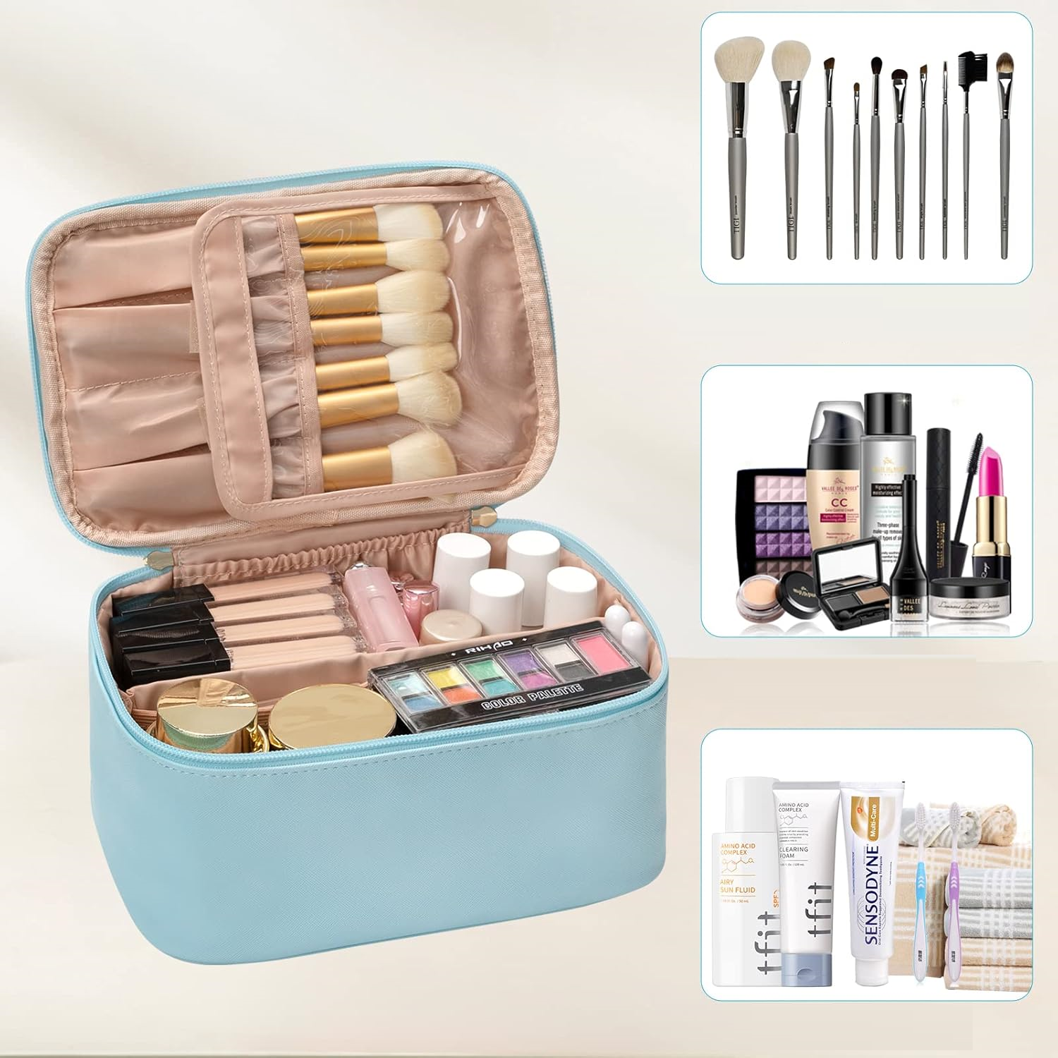 Cosmetica Organizer met Verstelbare Scheidingswanden en Handgreep | Draagbare Make-up Koffer voor Reizen en Thuis | Sansoti