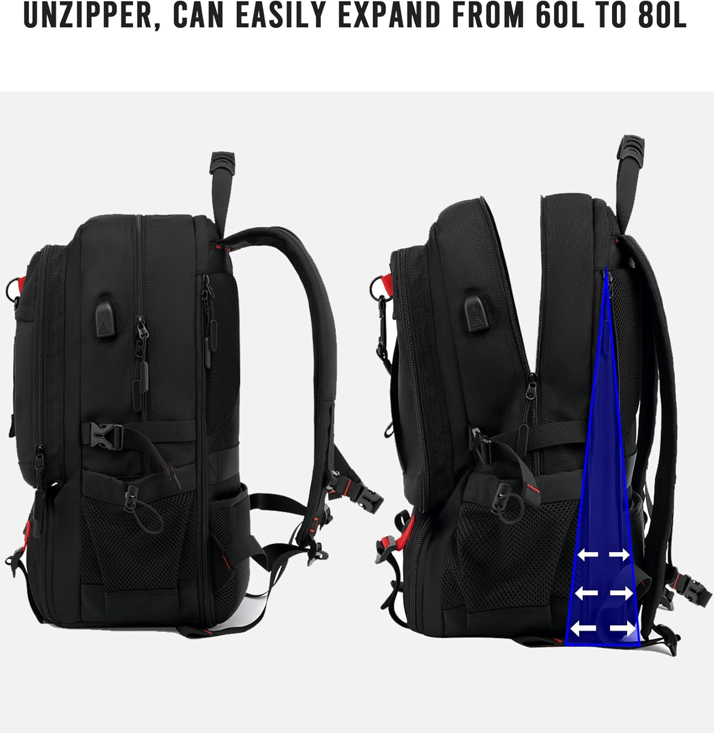 Waterdichte Reisrugzak 60L met USB en Schoenvak | Duurzame Backpack voor Laptops tot 17.3 inch | Anti-diefstal Rugtas voor Vliegreizen | Sansoti