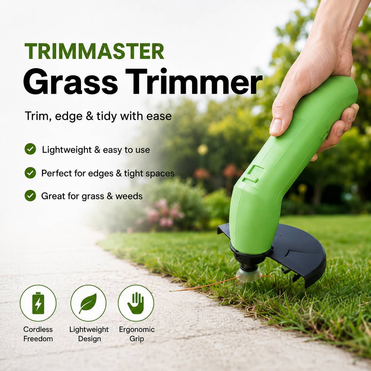 Mini Grastrimmer Oplaadbaar Draadloos – Lichtgewicht Verstelbare Grassnijder voor Tuin en Gazon | Sansoti
